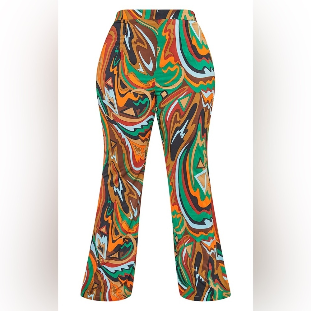Pretty Little Thing Plus Abstract Chiffon Flared Trousers
